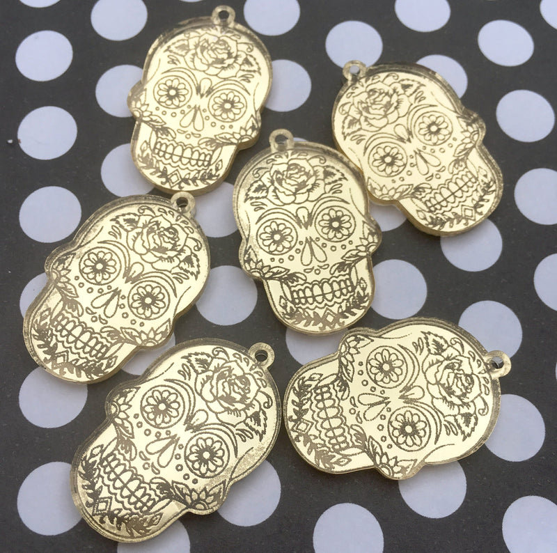 Gold Mexican Skulls / Day of the dead / Sugar Skulls / 12 Pieces, 30mm
