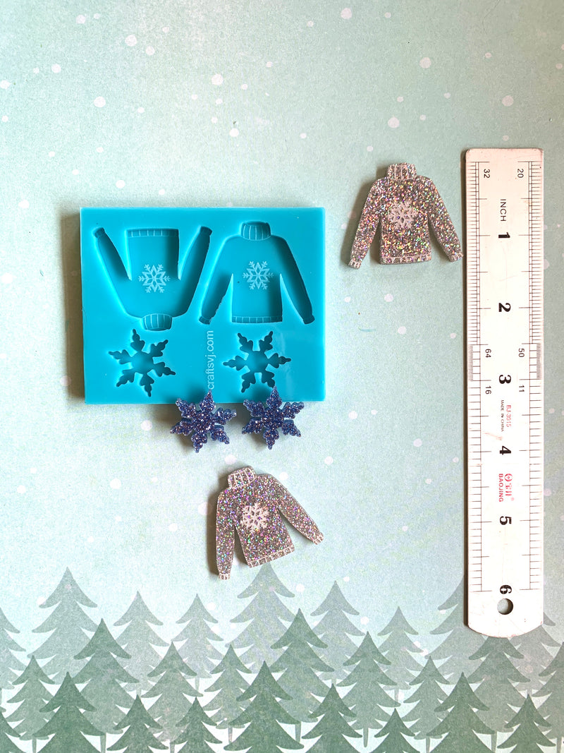 Molde de silicón ugly sweater  40mm (1.6 pulgadas) y copo de nieve 25mm (1 pulgada)