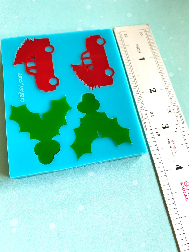 Molde de silicón camión con árbol y hojas de navidad tienen dos capas para facilitar que los hagas en dos colores 40mm (1.6 pulgadas)