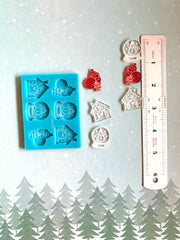 Molde de silicón 25mm (1 pulgada) 3 diseños: Santa, bola de nieve, casa de jengibre