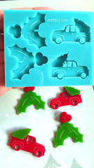 Molde de silicón camión con árbol y hojas de navidad tienen dos capas para facilitar que los hagas en dos colores 40mm (1.6 pulgadas)