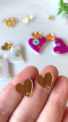 Heart Charms - 12 Pairs (24 Pieces), 15mm, gold mirrored