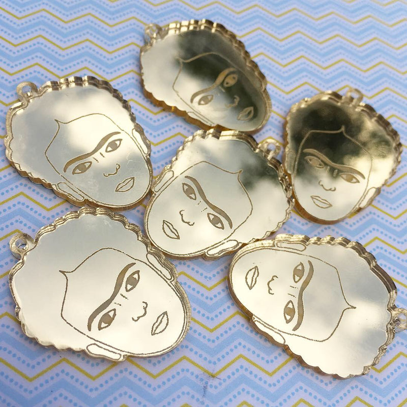 Gold or Silver Mexican woman face / Pendant / laser cut and engraved / 12 Pieces, 30mm