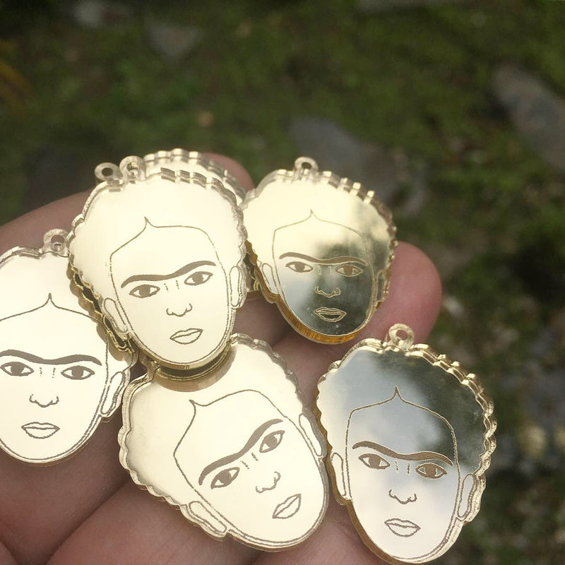 Gold or Silver Mexican woman face / Pendant / laser cut and engraved / 12 Pieces, 30mm