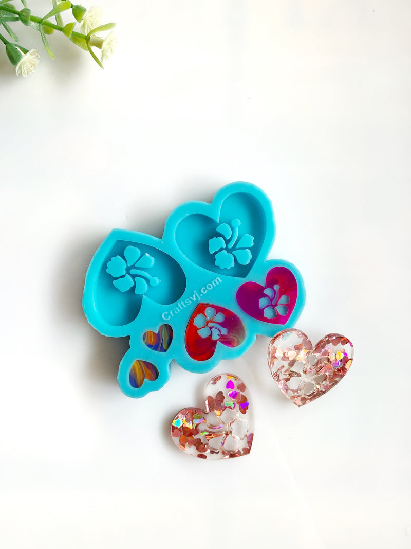 Molde de silicón de corazones con amapolas de Puerto Rico / Hearts with poppy flower silicone mold