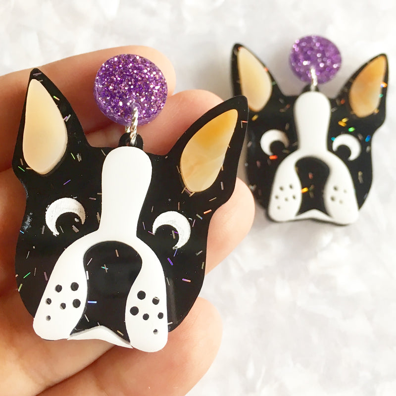 Cute Dog Boston Terrier Perfect for earrings / 12 Pieces, 50mm