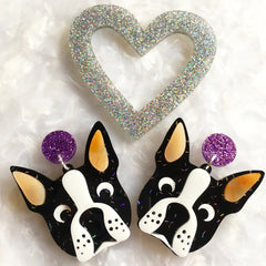 Cute Dog Boston Terrier Perfect for earrings / 12 Pieces, 50mm