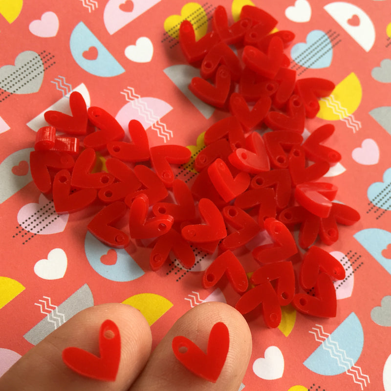 Red tiny enlarged hearts / 50 Pieces, 10mm