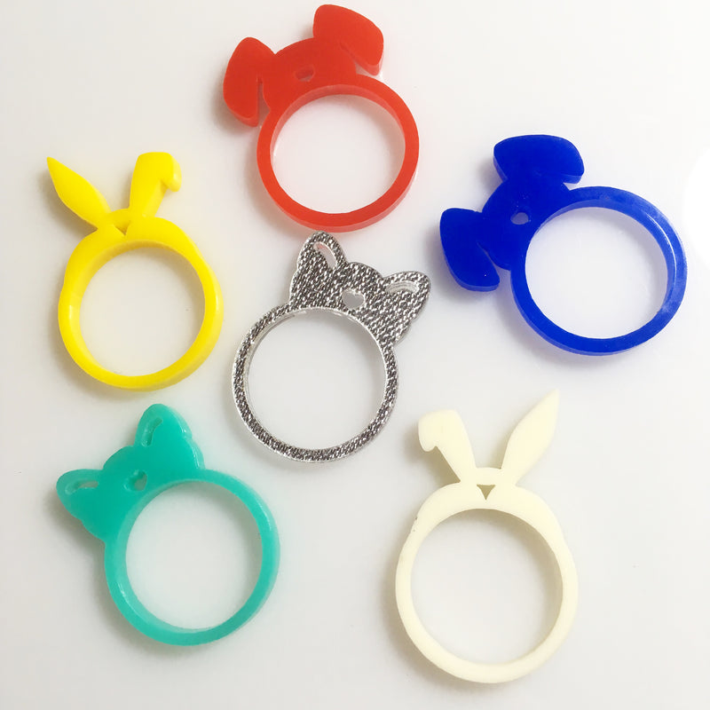Rabbit, Cat and Dog Rings / 6 Pieces, 30mm