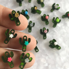 Mini Cactus connectors with flower / 12 Pieces, 15mm