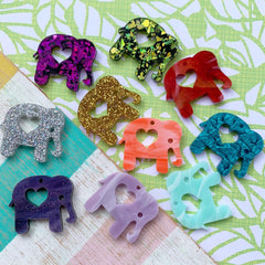 Elephant with Heart Charms / 10 Pieces, 30mm