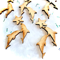 Delfines y estrellas de mar, ideales para earrings, madera/ realiza 4 Pares, 20mm y 55mm