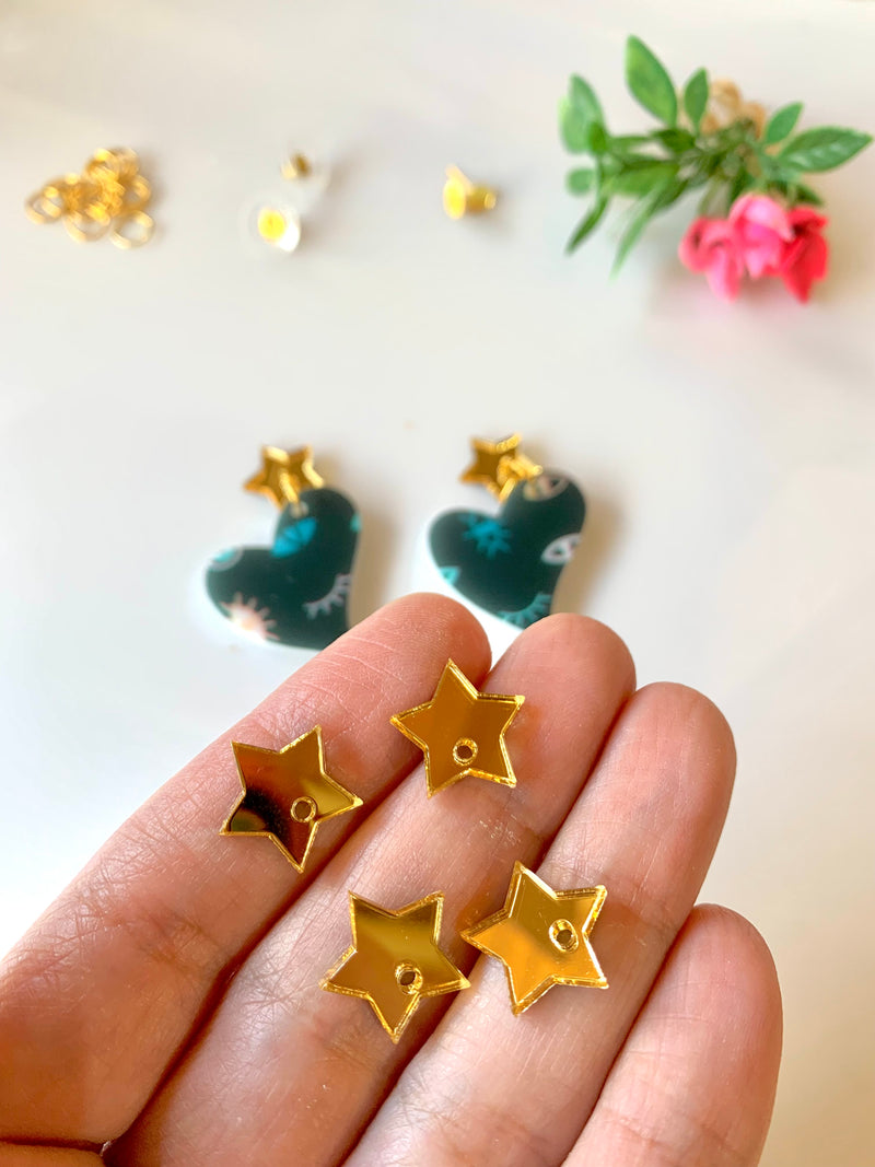 Stars Charms - 12 Pairs (24 Pieces), 15mm, gold mirrored