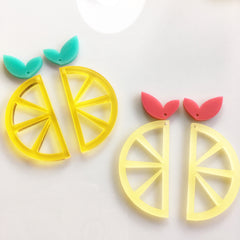 Lemon Pendants for Earrings / 3 Pairs, 50mm / Lemons and Leaves