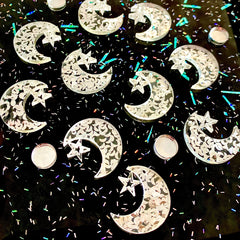 10 silver moons with star (25mm)