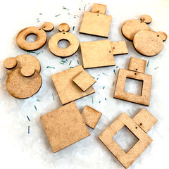 Wooden geometric shapes, for earring making/ 12 shapes, 2 of each one (24 total) 20-40mm