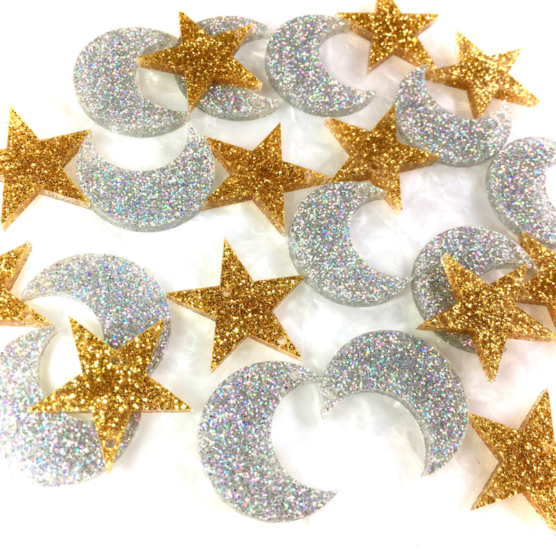 6 silver moons and 6 gold stars (30mm)